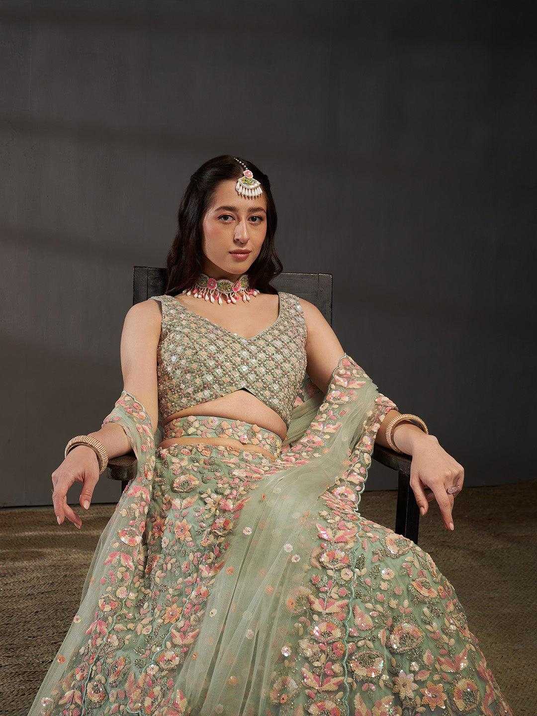 Net Multi Sequins with heavy Zarkan Embroidered Semi-Stitched Lehenga Choli with Dupatta Clothsvilla