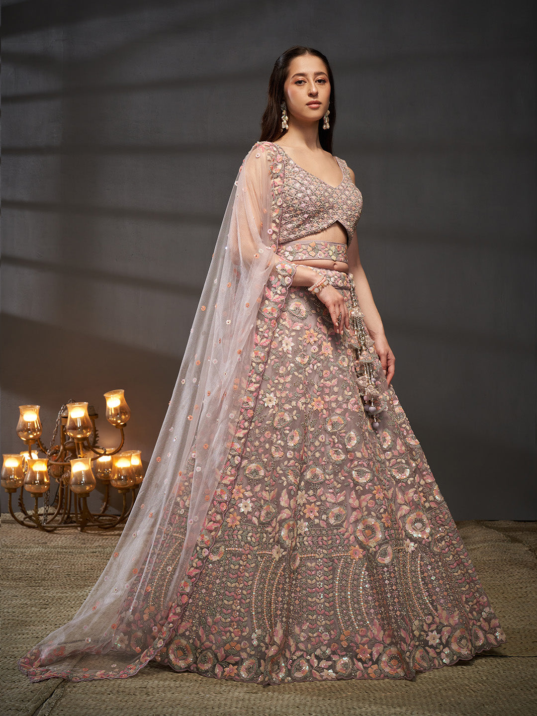 Net Multi Sequins with heavy Zarkan Embroidered Semi-Stitched Lehenga Choli with Dupatta Clothsvilla