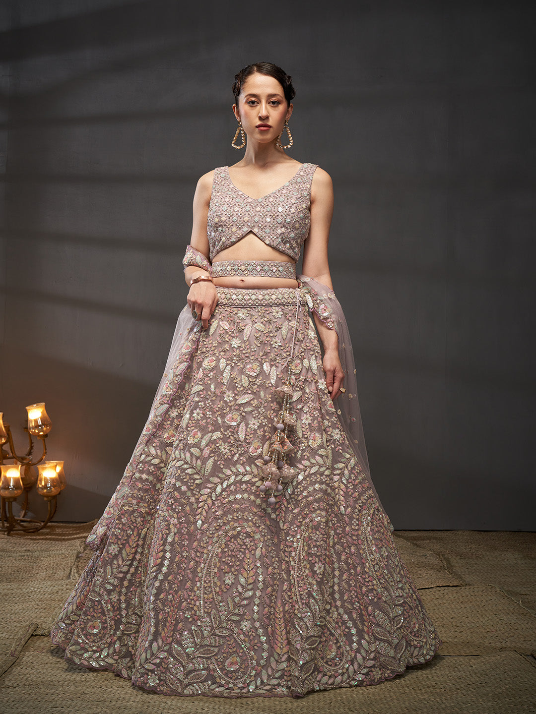 Net Multi Sequins with heavy Zarkan Embroidered Semi-Stitched Lehenga Choli with Dupatta Clothsvilla