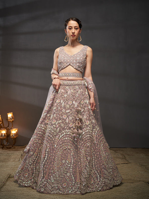 Net Multi Sequins with heavy Zarkan Embroidered Semi-Stitched Lehenga Choli with Dupatta Clothsvilla
