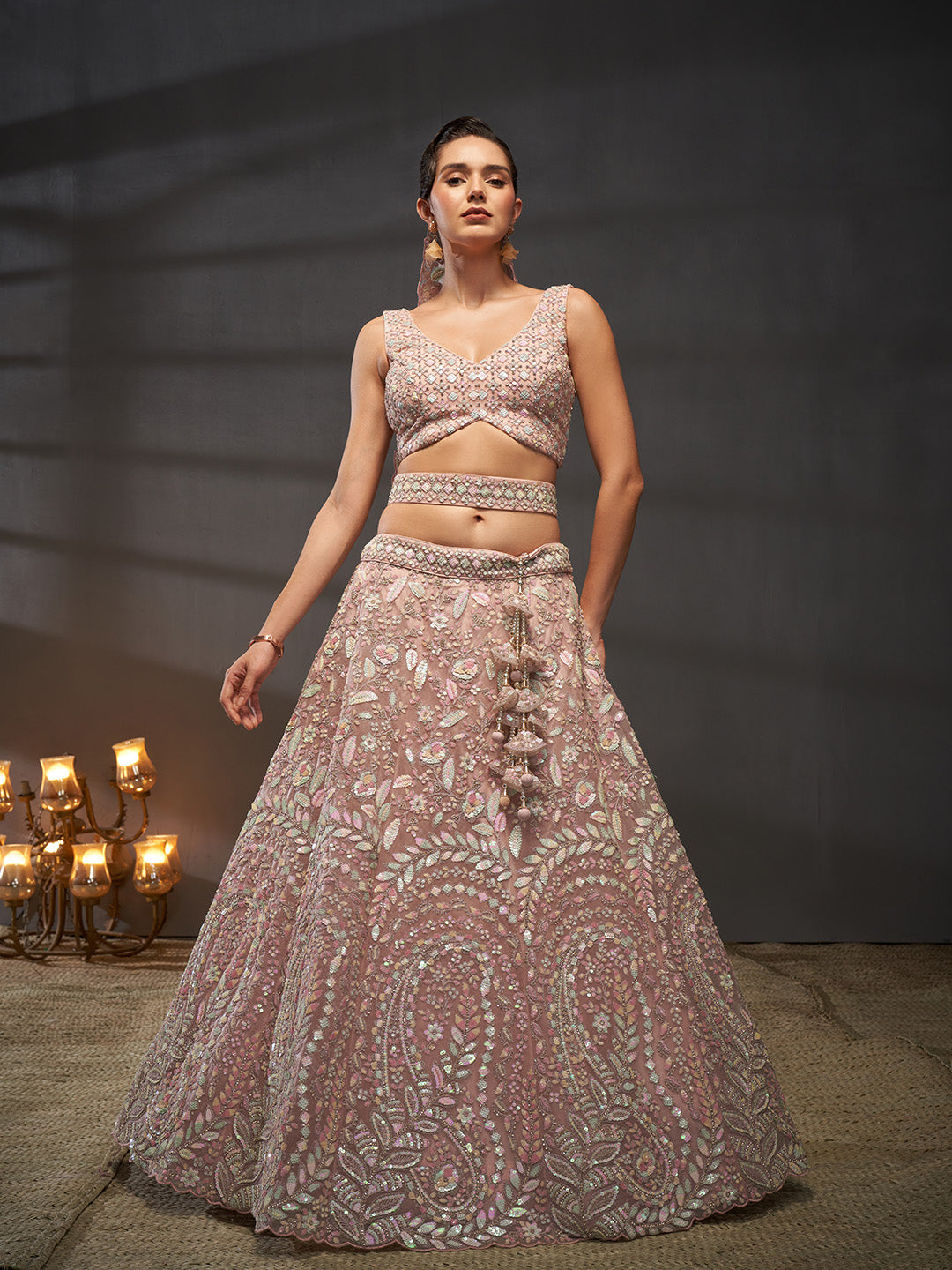 Net Multi Sequins with heavy Zarkan Embroidered Semi-Stitched Lehenga Choli with Dupatta Clothsvilla
