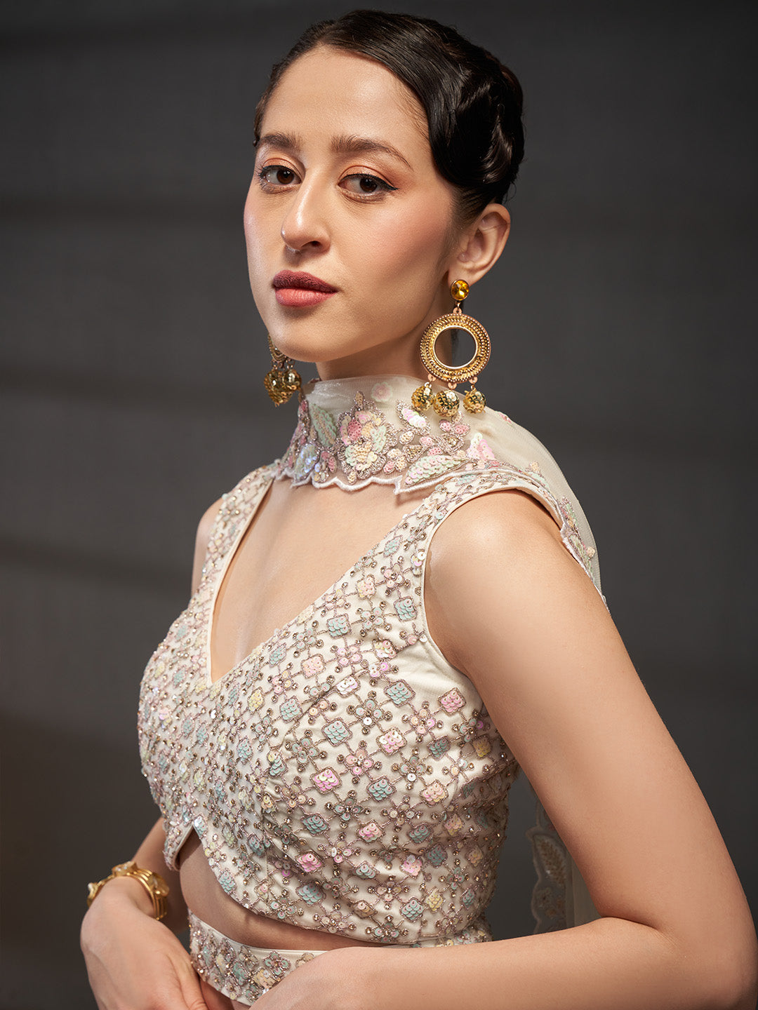 Net Multi Sequins with heavy Zarkan Embroidered Semi-Stitched Lehenga Choli with Dupatta Clothsvilla