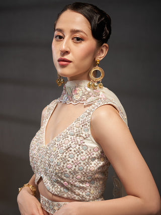 Net Multi Sequins with heavy Zarkan Embroidered Semi-Stitched Lehenga Choli with Dupatta Clothsvilla