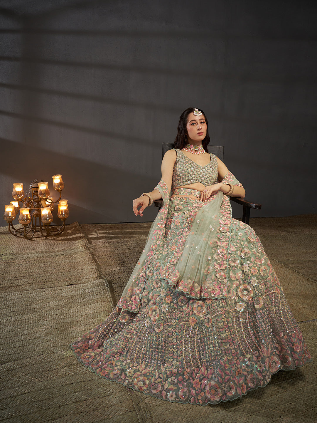 Net Multi Sequins with heavy Zarkan Embroidered Semi-Stitched Lehenga Choli with Dupatta Clothsvilla