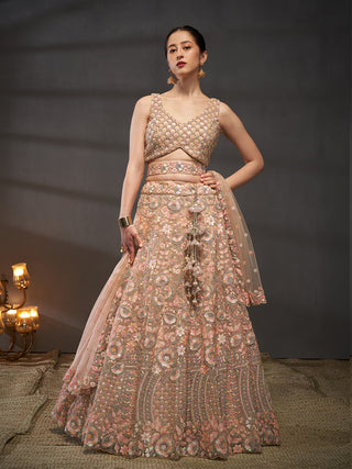 Net Multi Sequins with heavy Zarkan Embroidered Semi-Stitched Lehenga Choli with Dupatta Clothsvilla