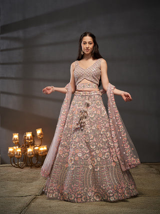 Net Multi Sequins with heavy Zarkan Embroidered Semi-Stitched Lehenga Choli with Dupatta Clothsvilla