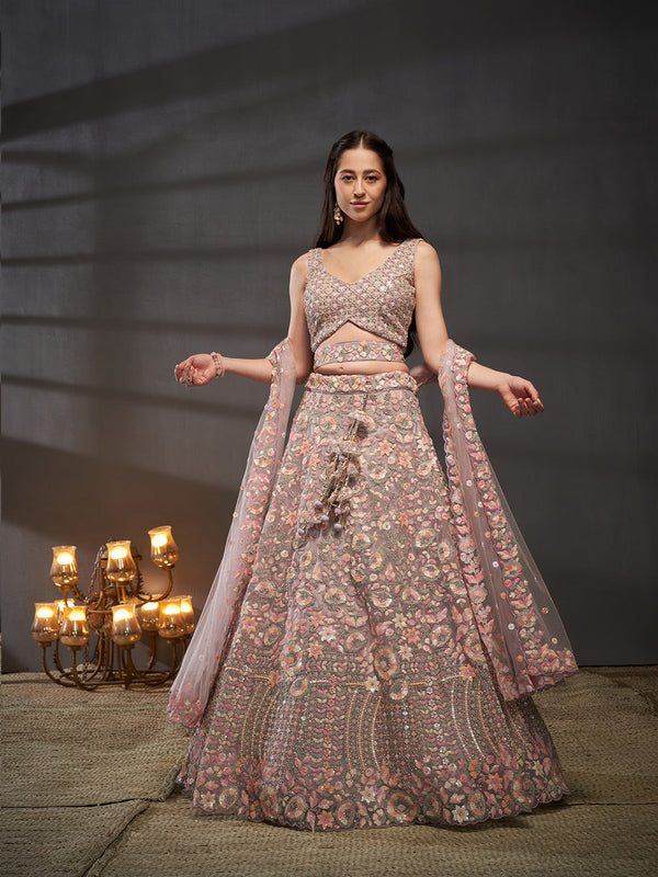 Net Multi Sequins with heavy Zarkan Embroidered Semi-Stitched Lehenga Choli with Dupatta Clothsvilla