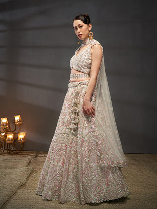 Net Multi Sequins with heavy Zarkan Embroidered Semi-Stitched Lehenga Choli with Dupatta Clothsvilla