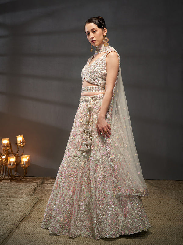 Net Multi Sequins with heavy Zarkan Embroidered Semi-Stitched Lehenga Choli with Dupatta Clothsvilla