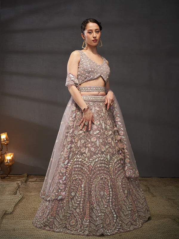 Net Multi Sequins with heavy Zarkan Embroidered Semi-Stitched Lehenga Choli with Dupatta Clothsvilla