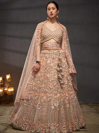 Net Multi Sequins with heavy Zarkan Embroidered Semi-Stitched Lehenga Choli with Dupatta Clothsvilla