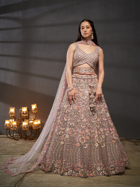 Net Multi Sequins with heavy Zarkan Embroidered Semi-Stitched Lehenga Choli with Dupatta Clothsvilla Main image