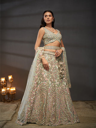 Net Multi Sequins with heavy Zarkan Embroidered Semi-Stitched Lehenga Choli with Dupatta Clothsvilla