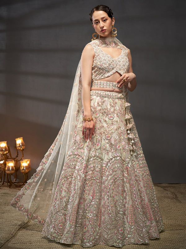 Net Multi Sequins with heavy Zarkan Embroidered Semi-Stitched Lehenga Choli with Dupatta Clothsvilla