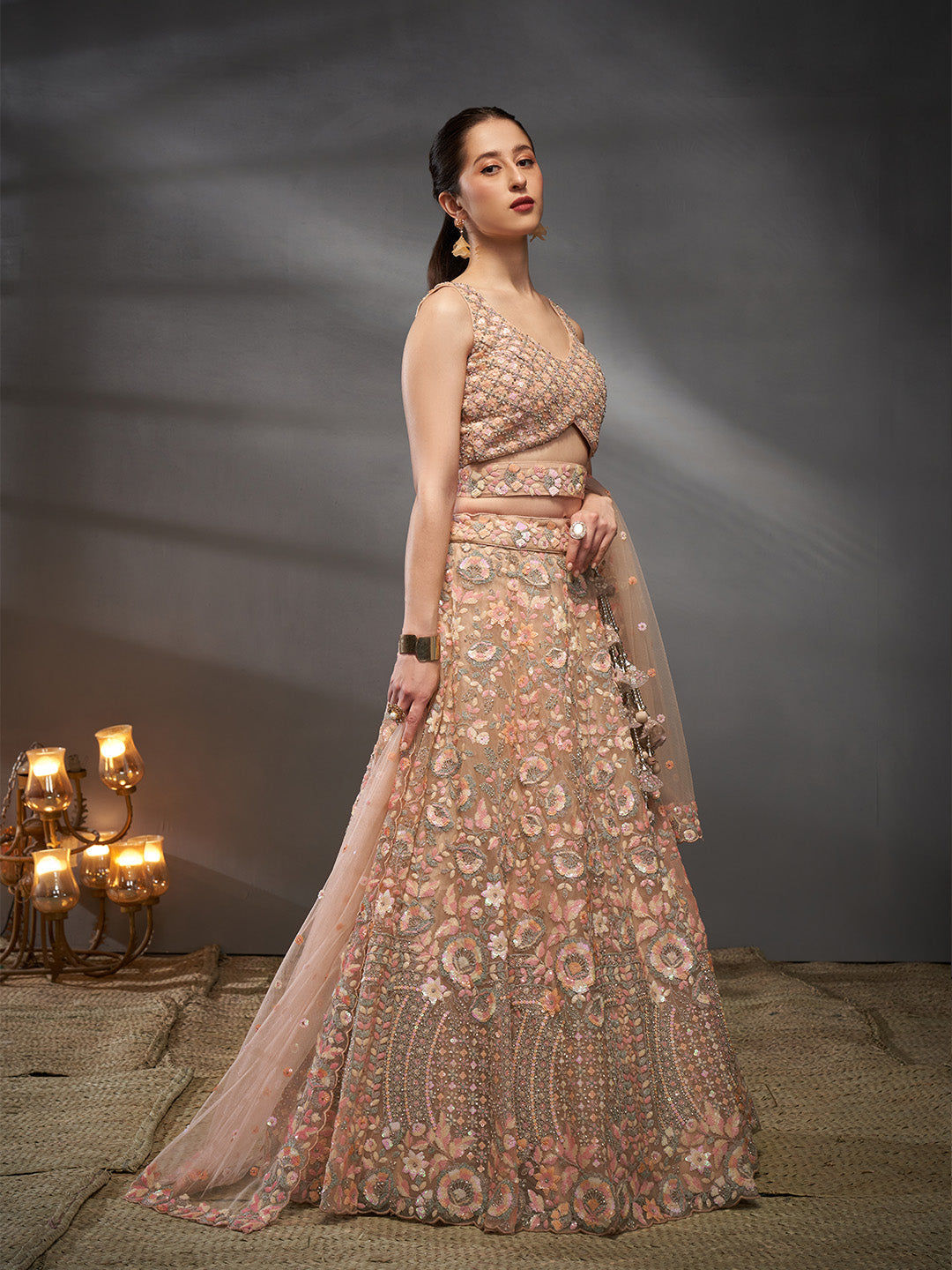 Net Multi Sequins with heavy Zarkan Embroidered Semi-Stitched Lehenga Choli with Dupatta Clothsvilla