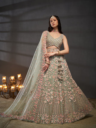 Net Multi Sequins with heavy Zarkan Embroidered Semi-Stitched Lehenga Choli with Dupatta Clothsvilla