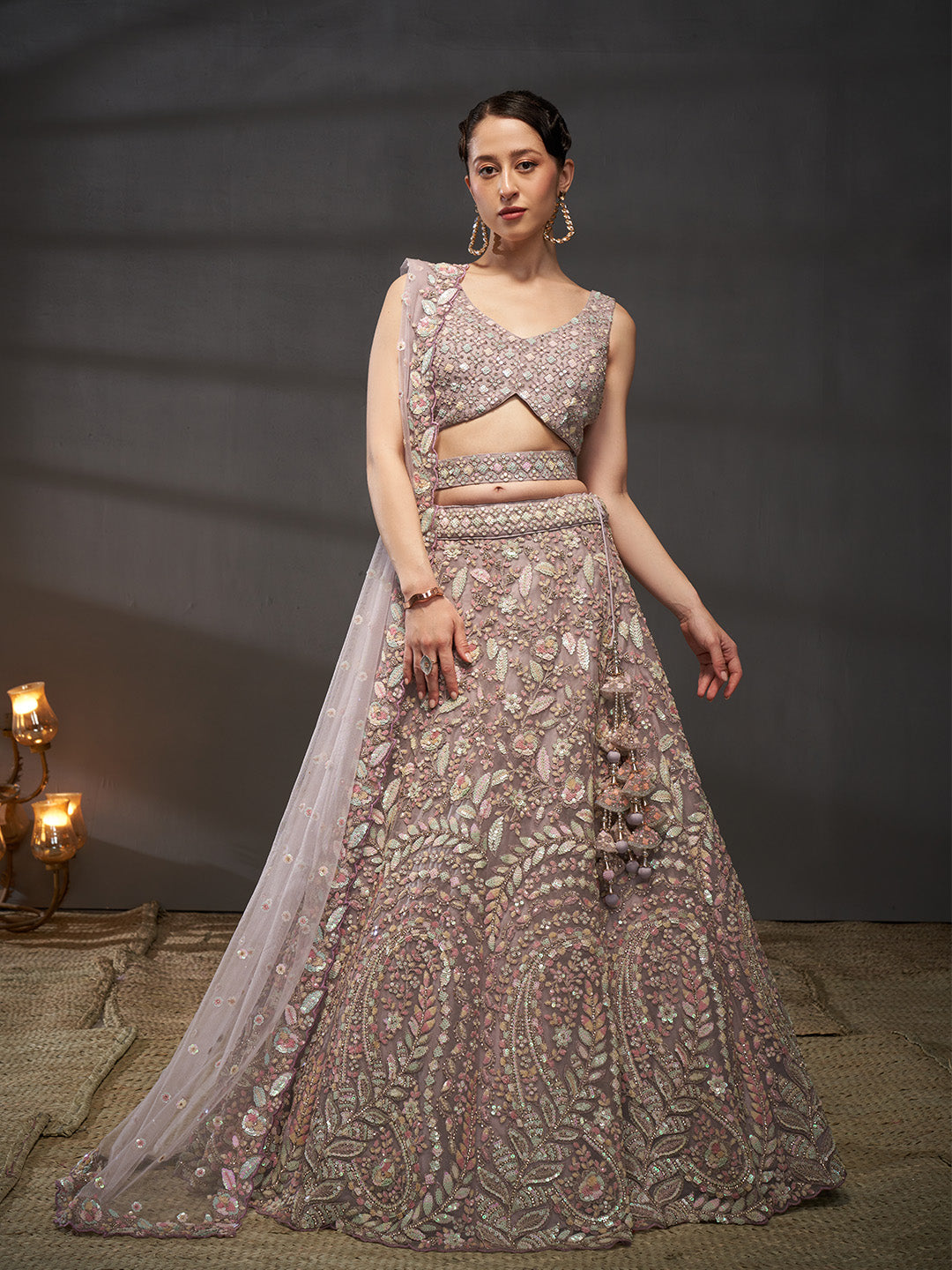 Net Multi Sequins with heavy Zarkan Embroidered Semi-Stitched Lehenga Choli with Dupatta Clothsvilla