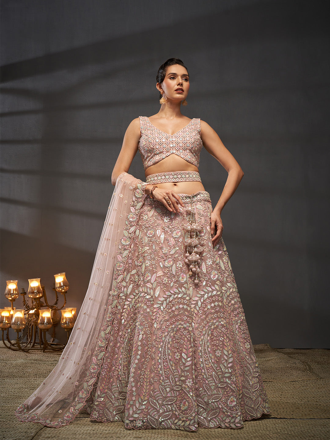 Net Multi Sequins with heavy Zarkan Embroidered Semi-Stitched Lehenga Choli with Dupatta Clothsvilla