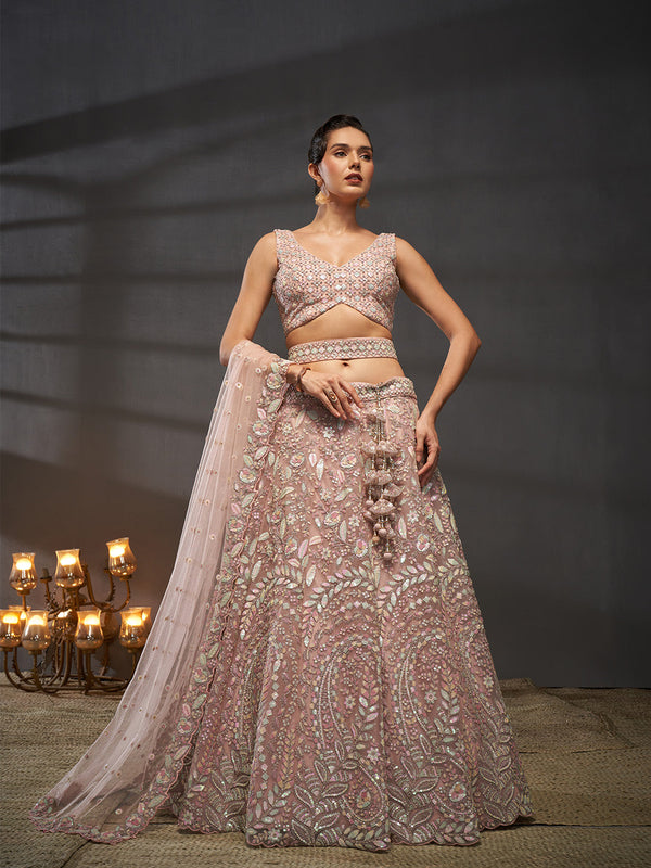 Net Multi Sequins with heavy Zarkan Embroidered Semi-Stitched Lehenga Choli with Dupatta Clothsvilla