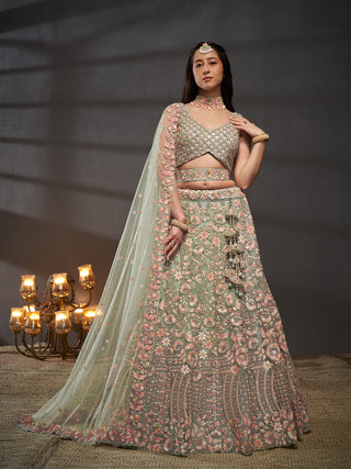 Net Multi Sequins with heavy Zarkan Embroidered Semi-Stitched Lehenga Choli with Dupatta Clothsvilla