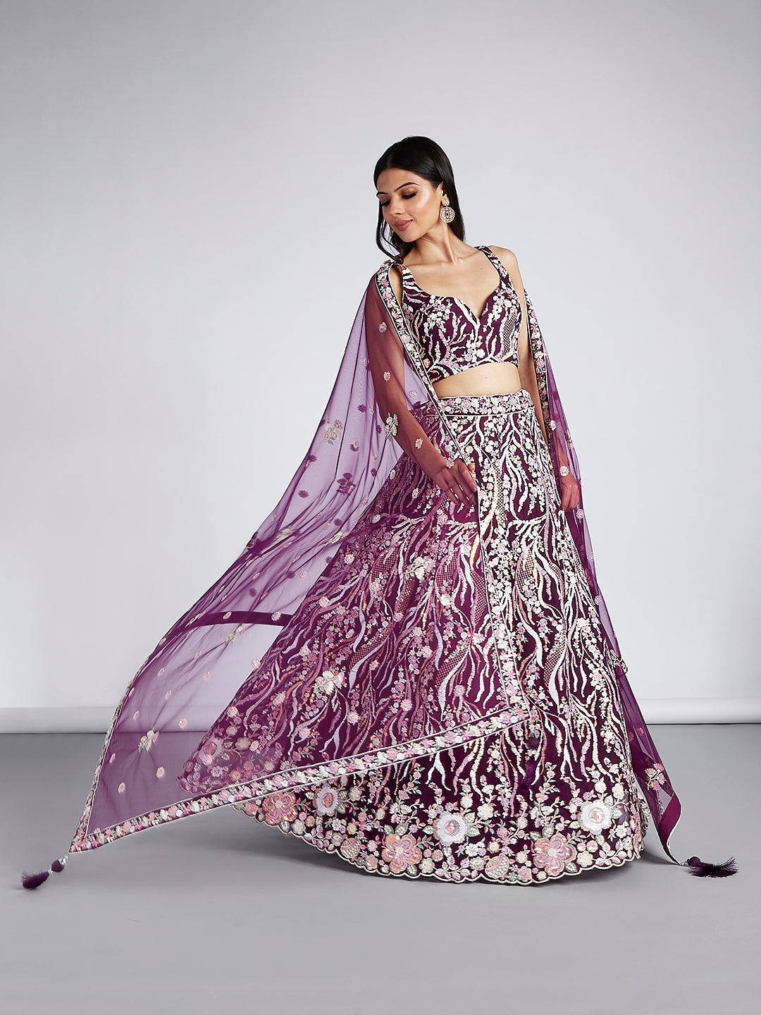 Net Sequins and thread Embroidered Semi-Stitched Lehenga Choli with Dupatta Clothsvilla