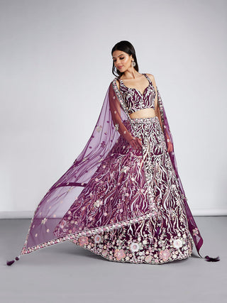 Net Sequins and thread Embroidered Semi-Stitched Lehenga Choli with Dupatta Clothsvilla