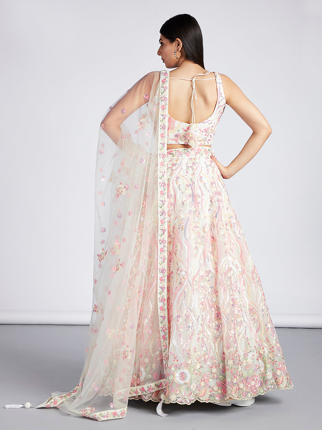 Net Sequins and thread Embroidered Semi-Stitched Lehenga Choli with Dupatta Clothsvilla