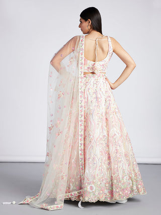 Net Sequins and thread Embroidered Semi-Stitched Lehenga Choli with Dupatta Clothsvilla