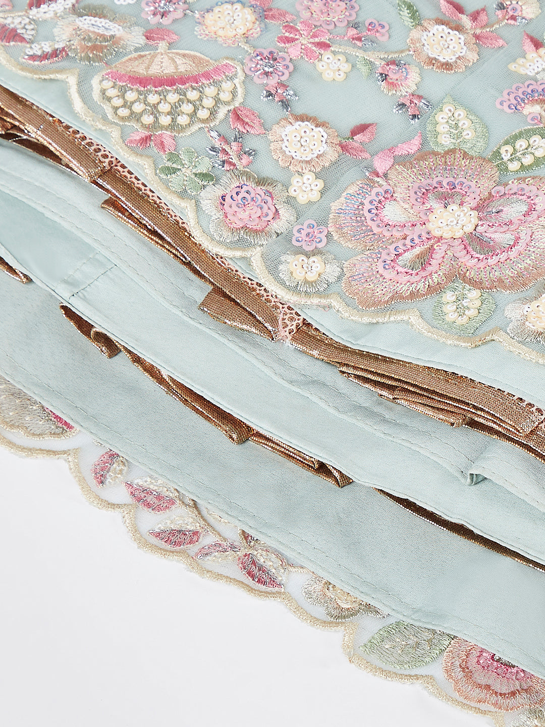 Net Sequins and thread Embroidered Semi-Stitched Lehenga Choli with Dupatta Clothsvilla