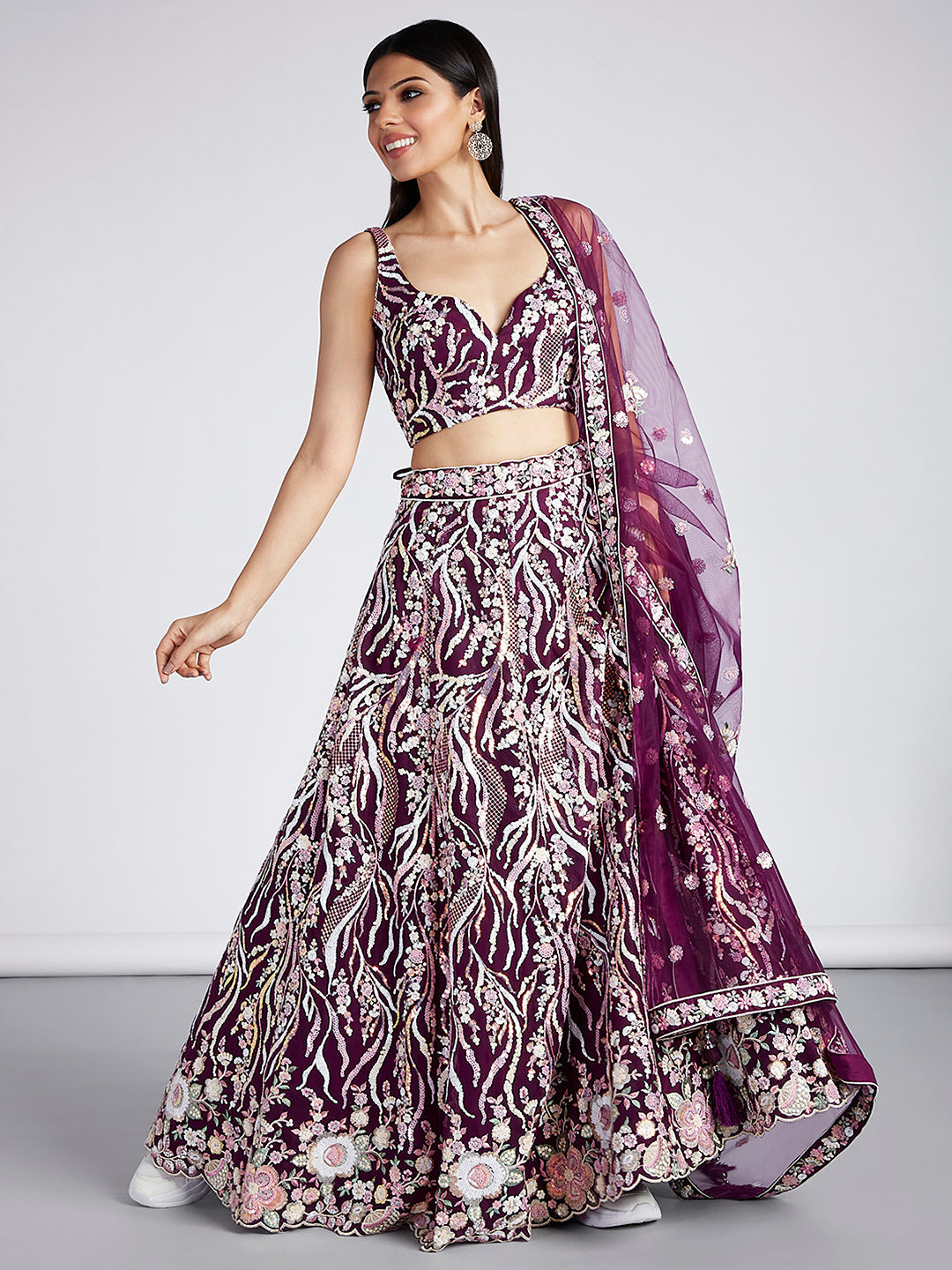 Net Sequins and thread Embroidered Semi-Stitched Lehenga Choli with Dupatta Clothsvilla