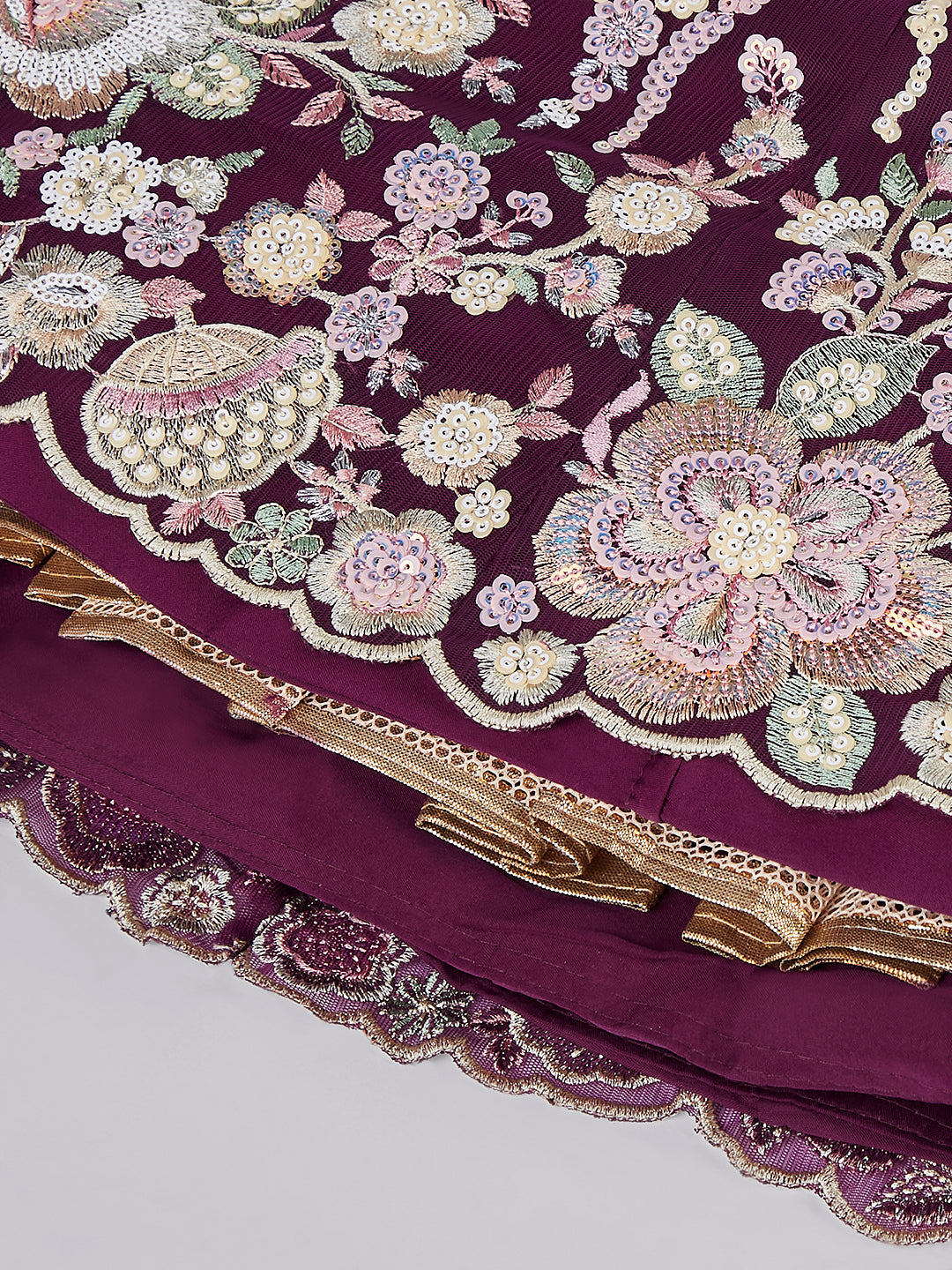 Net Sequins and thread Embroidered Semi-Stitched Lehenga Choli with Dupatta Clothsvilla