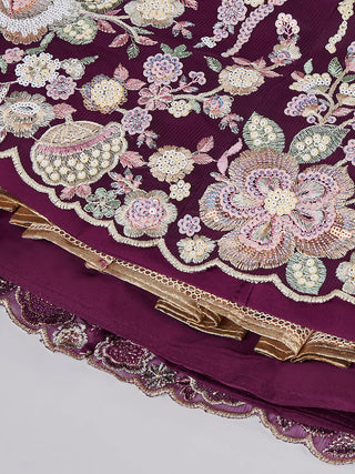 Net Sequins and thread Embroidered Semi-Stitched Lehenga Choli with Dupatta Clothsvilla