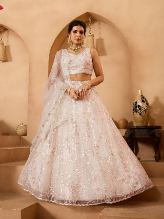 Net Sequins Embroidered Semi-Stitched Lehenga & Unstitched Blouse With Dupatta Clothsvilla