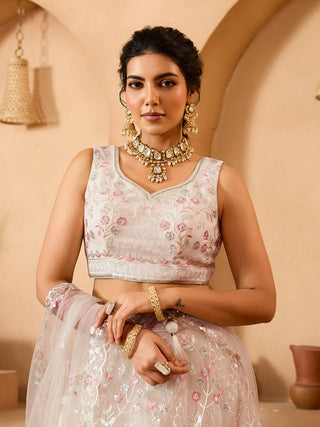 Net Sequins Embroidered Semi-Stitched Lehenga & Unstitched Blouse With Dupatta Clothsvilla