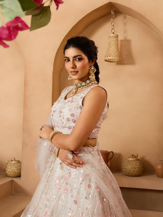 Net Sequins Embroidered Semi-Stitched Lehenga & Unstitched Blouse With Dupatta Clothsvilla