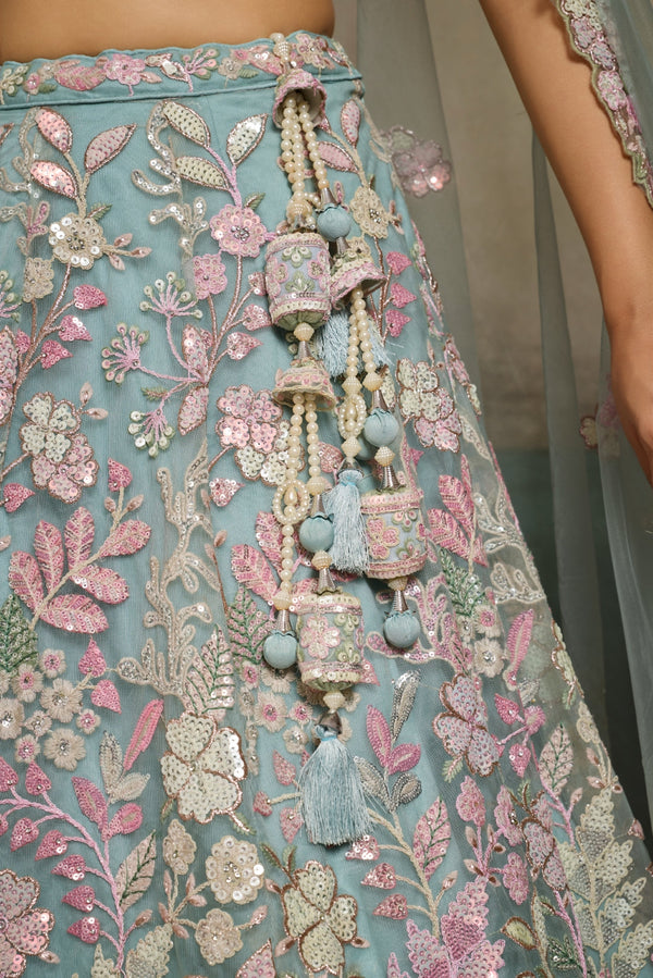Net Sequins Embroidered Semi-Stitched Lehenga & Unstitched Blouse With Dupatta Clothsvilla