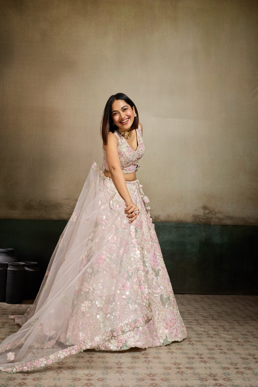 Net Sequins Embroidered Semi-Stitched Lehenga & Unstitched Blouse With Dupatta Clothsvilla