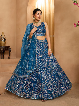 Net Sequins Embroidered Semi-Stitched Lehenga & Unstitched Blouse With Dupatta Clothsvilla