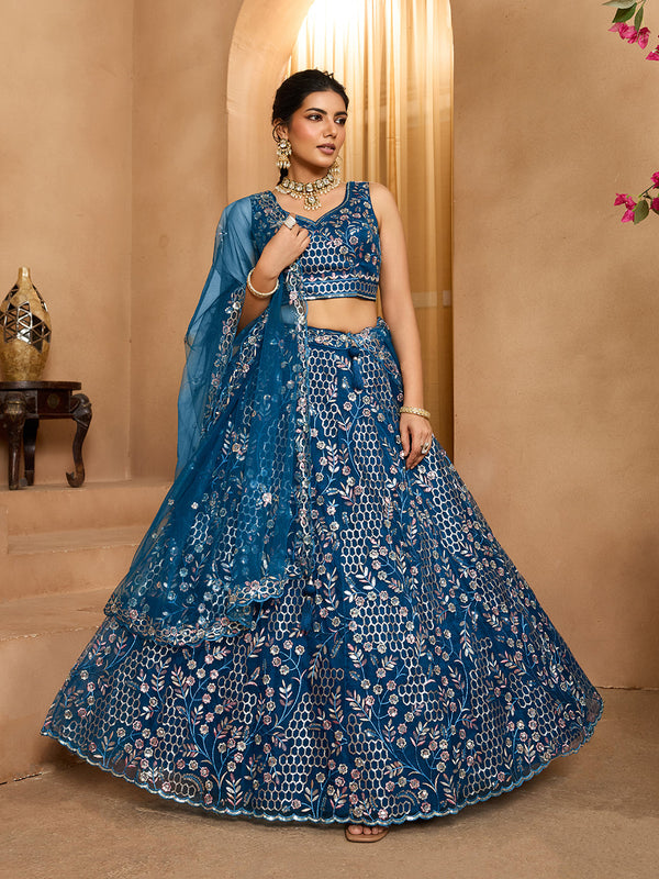 Net Sequins Embroidered Semi-Stitched Lehenga & Unstitched Blouse With Dupatta Clothsvilla