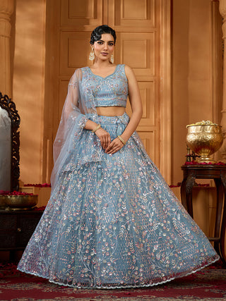 Net Sequins Embroidered Semi-Stitched Lehenga & Unstitched Blouse With Dupatta Clothsvilla