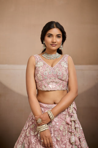 Net Sequins Embroidered Semi-Stitched Lehenga & Unstitched Blouse With Dupatta Clothsvilla