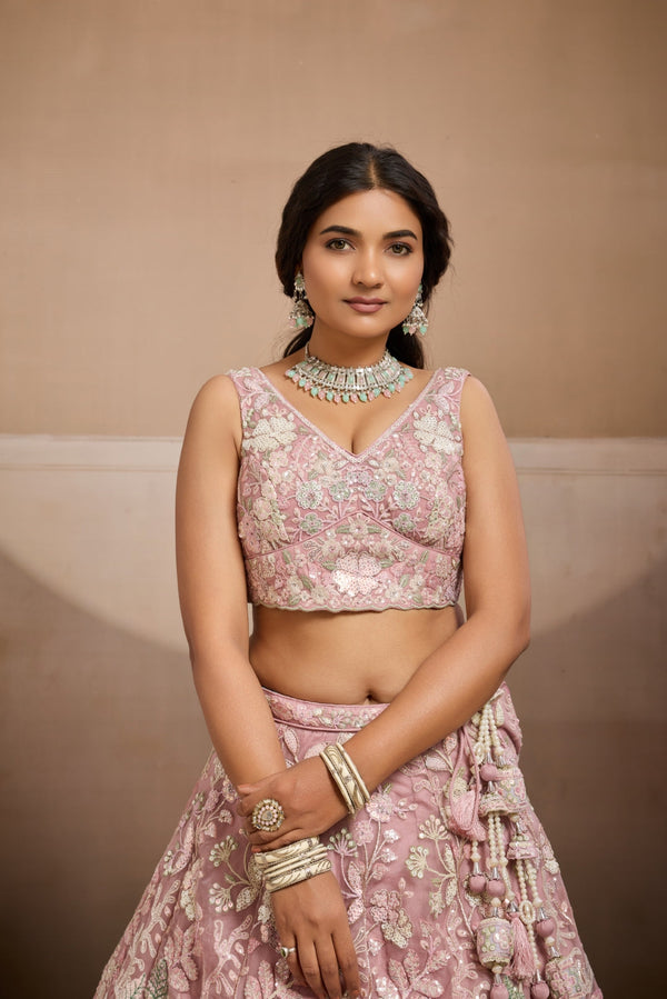 Net Sequins Embroidered Semi-Stitched Lehenga & Unstitched Blouse With Dupatta Clothsvilla