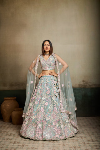 Net Sequins Embroidered Semi-Stitched Lehenga & Unstitched Blouse With Dupatta Clothsvilla