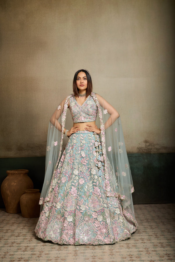 Net Sequins Embroidered Semi-Stitched Lehenga & Unstitched Blouse With Dupatta Clothsvilla
