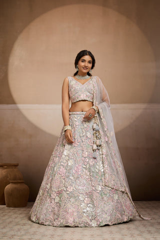 Net Sequins Embroidered Semi-Stitched Lehenga & Unstitched Blouse With Dupatta Clothsvilla