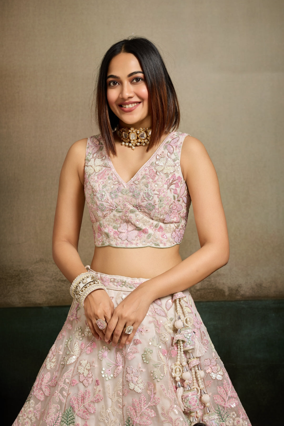 Net Sequins Embroidered Semi-Stitched Lehenga & Unstitched Blouse With Dupatta Clothsvilla