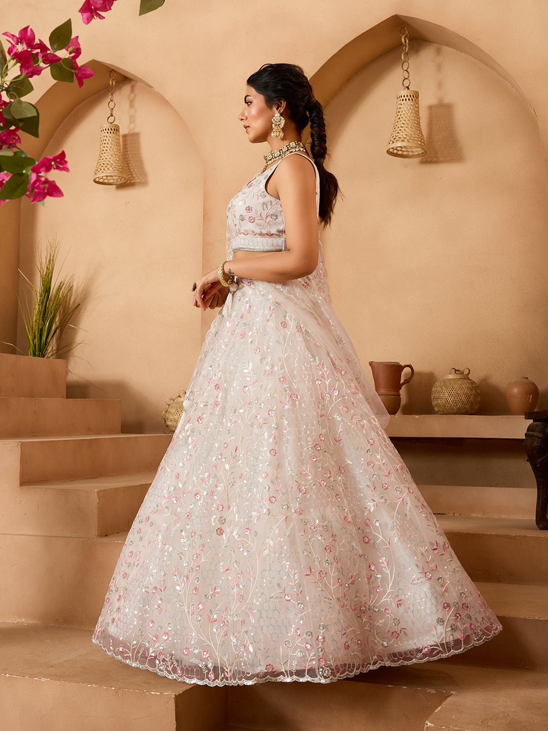 Net Sequins Embroidered Semi-Stitched Lehenga & Unstitched Blouse With Dupatta Clothsvilla