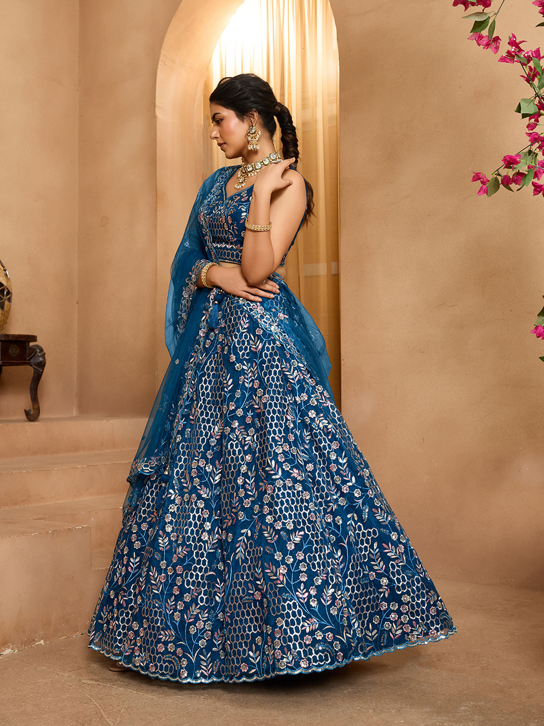 Net Sequins Embroidered Semi-Stitched Lehenga & Unstitched Blouse With Dupatta Clothsvilla
