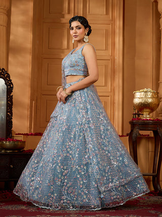Net Sequins Embroidered Semi-Stitched Lehenga & Unstitched Blouse With Dupatta Clothsvilla
