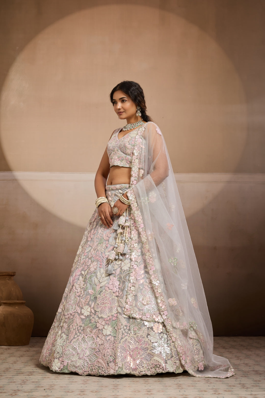 Net Sequins Embroidered Semi-Stitched Lehenga & Unstitched Blouse With Dupatta Clothsvilla